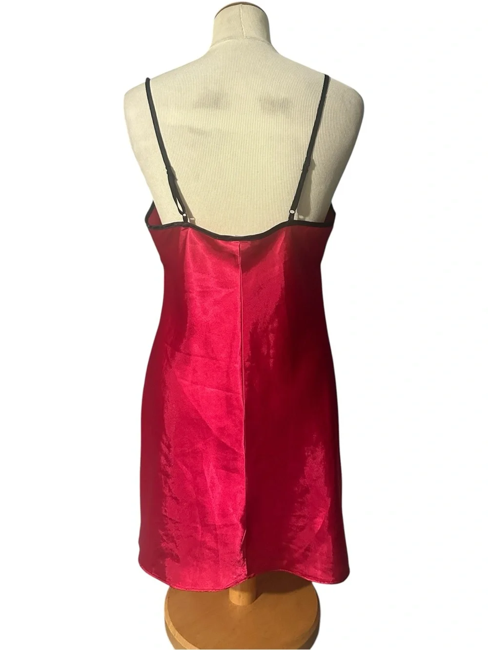 Linea Donatella Satin Lace-Trim Slip Dress Red Black Size Medium